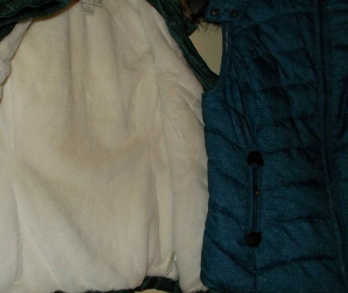 Women's Puffer VEST w/ Faux Fur Hood OR Floral OR Solid Blue Med or Large - Picture 8 of 22