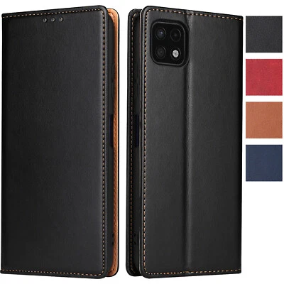 FIERRE SHANN Hülle Echt Leder Klapphülle für Samsung Galaxy A22 5G Handyhülle Flip Case Cover