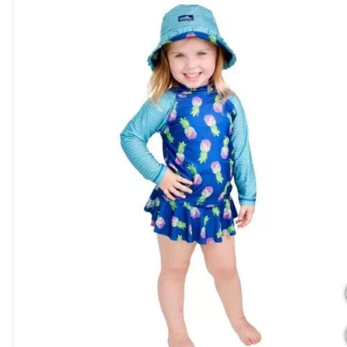 UV Skinz Girls Toddler Size 3T Blue Pineapple 3 Piece Swimwear Set Swimsuit NWT