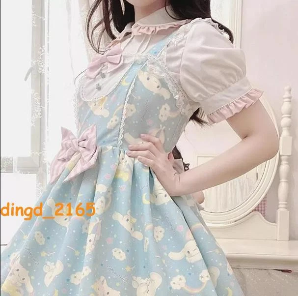 Dulce Cinnamoroll Kuromi My Melody Lolita Niñas Vestido Lindo Sin Cordones Correa Falda Foto 4 de 4