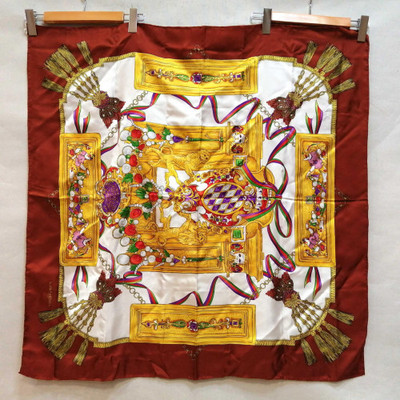 LANCEL Scarf All-Over Print Brown 100% Silk