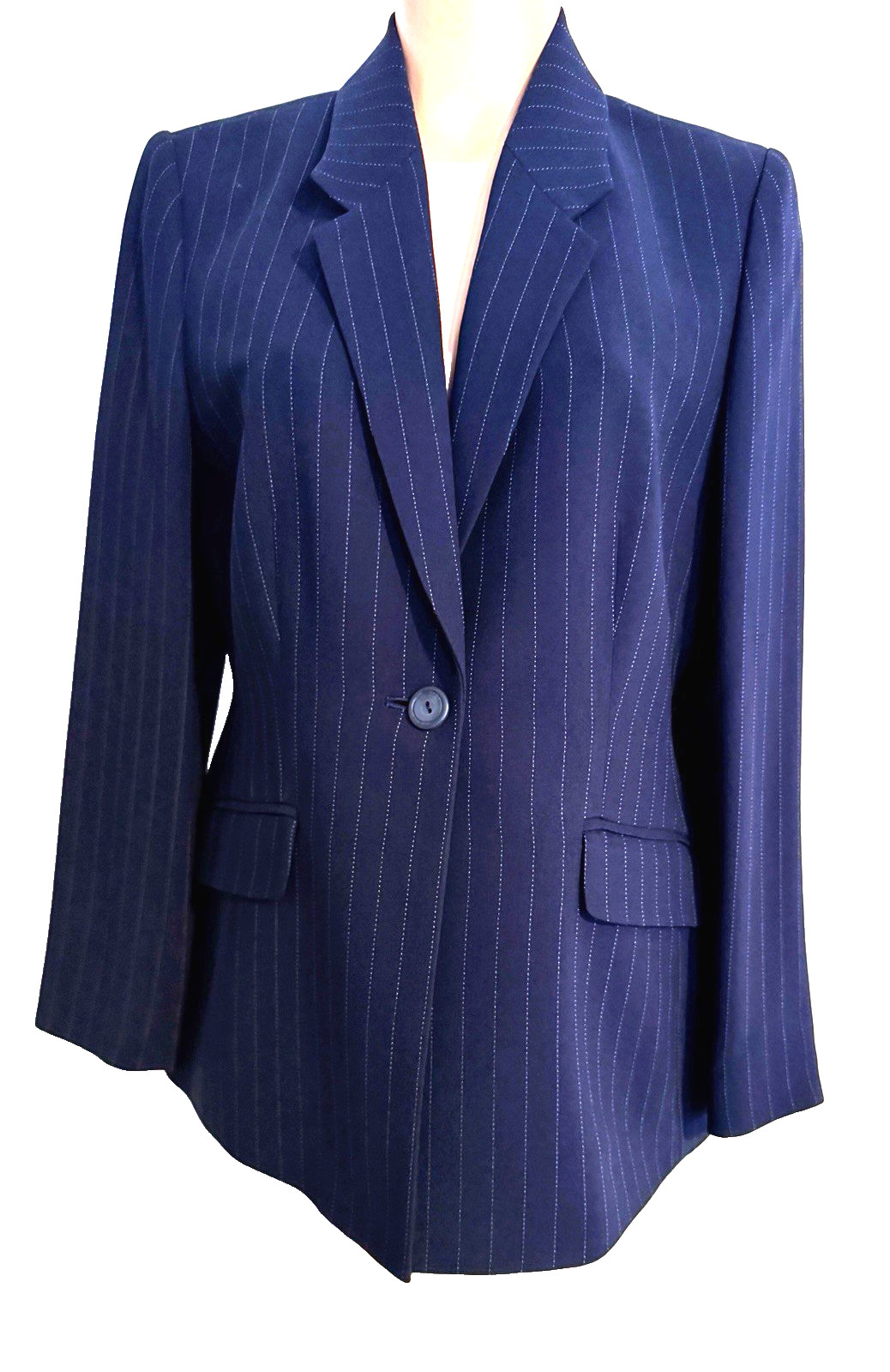 Charter Club Petite Women’s Blazer 8P Navy Blue Jacket Striped One Button image 2