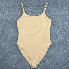 Forever 21 Women  s One-Piece Bodysuit Size Medium Beige Snap Button Stretch