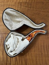 Beautiful Block Meerschaum Eagle Claw With Lion Head And Leather Case 426: