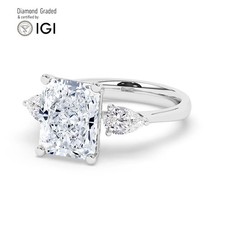 Radiant Diamond Trilogy Ring 18k White Gold Labgrown 3.50 Ct Solitaire