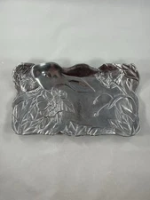 Fitz And Floyd Silver Metal Bunny Tray 12”x 6 1/2” Easter Rabbit Bread Tray