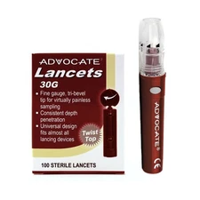 100ct Advocate Sterile Lancets 30G Twist Top & Advocate Lancing Device
