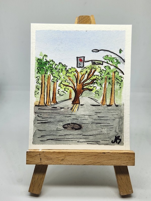 ACEO Original Painting “Kimball & Colton”  by Abby Watercolor &pen 2.5in x 3.5in