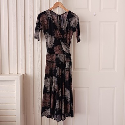 BCBGMaxAzria Black Floral Wrap Dress  Size S V-Neck & Pullover Style