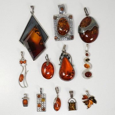 *12x verschiedene Sterling Silber mit Bernstein Anhänger 84,8g 0,925 30364