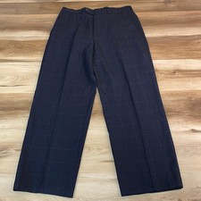 Lands End Pants Mens 32 Navy Blue Windowpane 100 Wool Traditional Fit