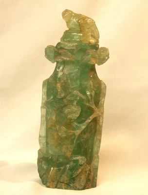 AA1 art chine grand vase couvert ancien Fluorine sculpté 1750g 26cm vase jade ++ - Photo 1/4