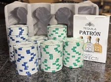 Patron Tequila Poker Cards and Sealed Chips Blue Green Bee Casino
