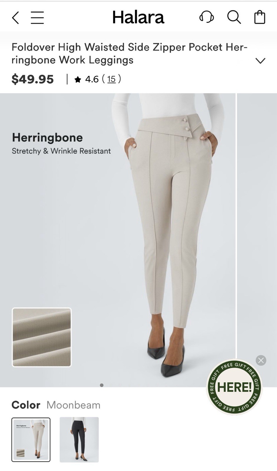 NWT Halara High Waisted Work Leggings with Side Zipper Herringbone Print Size L