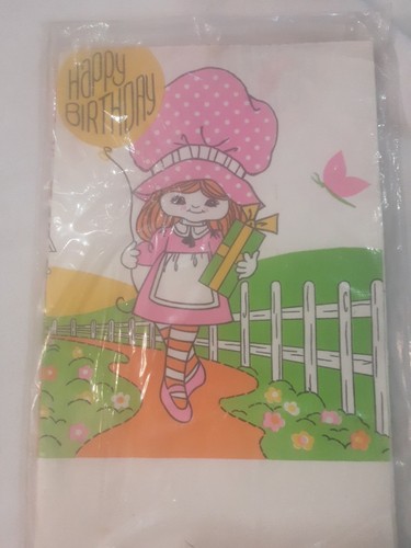 Vtg Paper Table Cover 52x96 Birthday CA Reed Pink Hat Girl New - Picture 1 of 3