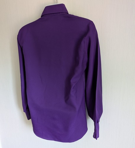 Camicia da discoteca uomo M Royal viola con bottoni davanti Lancer California anni 70 colletto pugnale - Foto 11 di 12