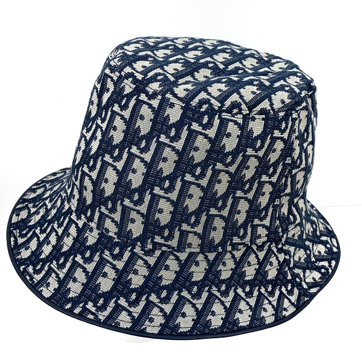 Dior Oblique Monogram Logo Denim Canvas Bucket Hat Cap Navy Size S