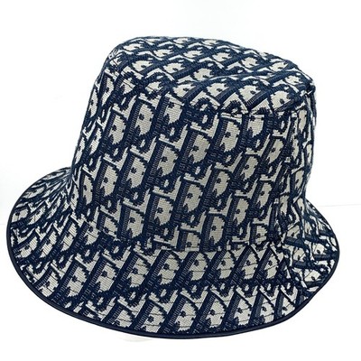 Dior Oblique Monogram Logo Denim Canvas Bucket Hat Cap Navy Size S