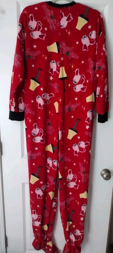 A Christmas Story Footed Fleece Pajamas Women’s Size XL 15/17 Button Up Red - Image 2 of 4