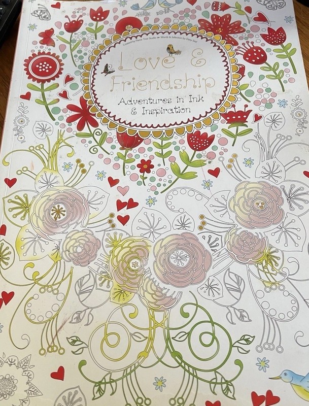 Love & Friendship (Colouring Book): Cover Floral Hearts Ink Illustration