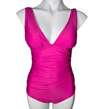 J Crew Ruched V-Neck One Piece Swimsuit NWT Women  s 6 Radiant Fuchsia Pink