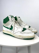 Vintage 1980s Nike Court Force High Made in Korea White Green OG Sneakers Sz 13