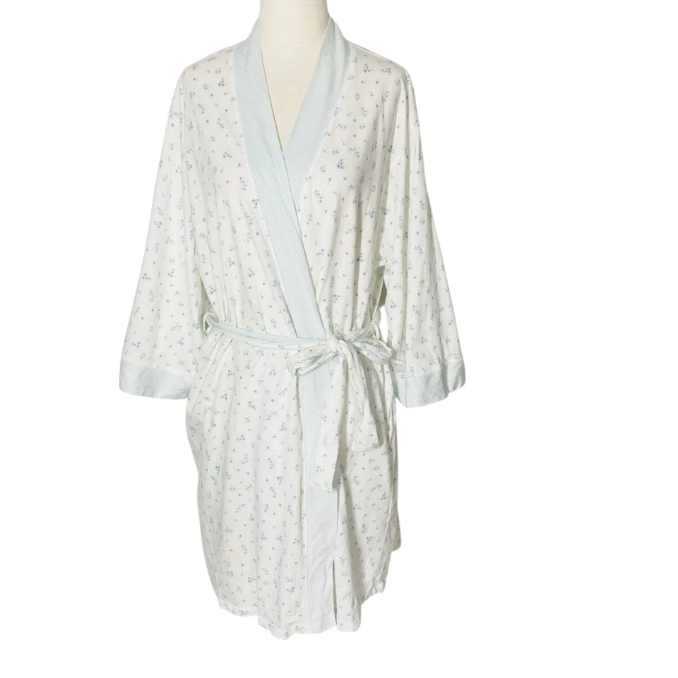 VINTAGE 90s ARIA Ditsy Floral Belted Robe Large 100% Cotton Granny Loungewear - Image 2 of 4