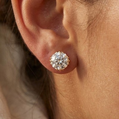 VVS 1 CTW Lab Grown Moissanite Stud Earrings 14K White or Yellow Gold