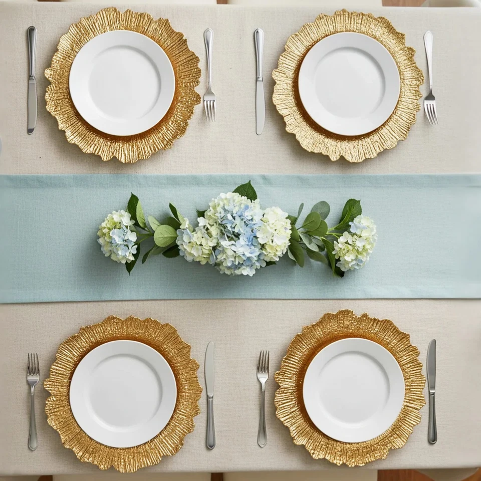 Paquete de 100 placas de cargador de borde con volantes de oro a granel de 13" reutilizables decoración de mesa de boda EE. UU. Foto 3 de 4