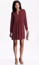 Old Navy Women’s Burgundy Red Pintuck Long Sleeve Shift Dress Size Small