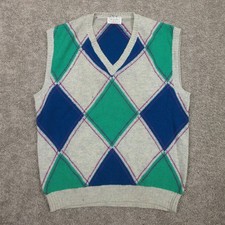 Vintage United Colors Of Benetton Sweater Men 50 Beige Argyle Setland Wool Italy