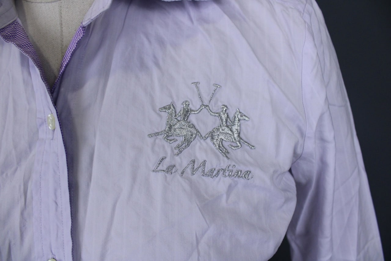 La Martina Polo Club Purple Cotton Long Sleeve Button Down Logo Blouse Size S image 6