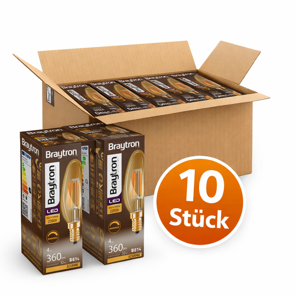 10X Leuchtmittel E14 Filament Kerze Led 4W 360 Lumen Bernstein Dimmbar Warmweiß-image