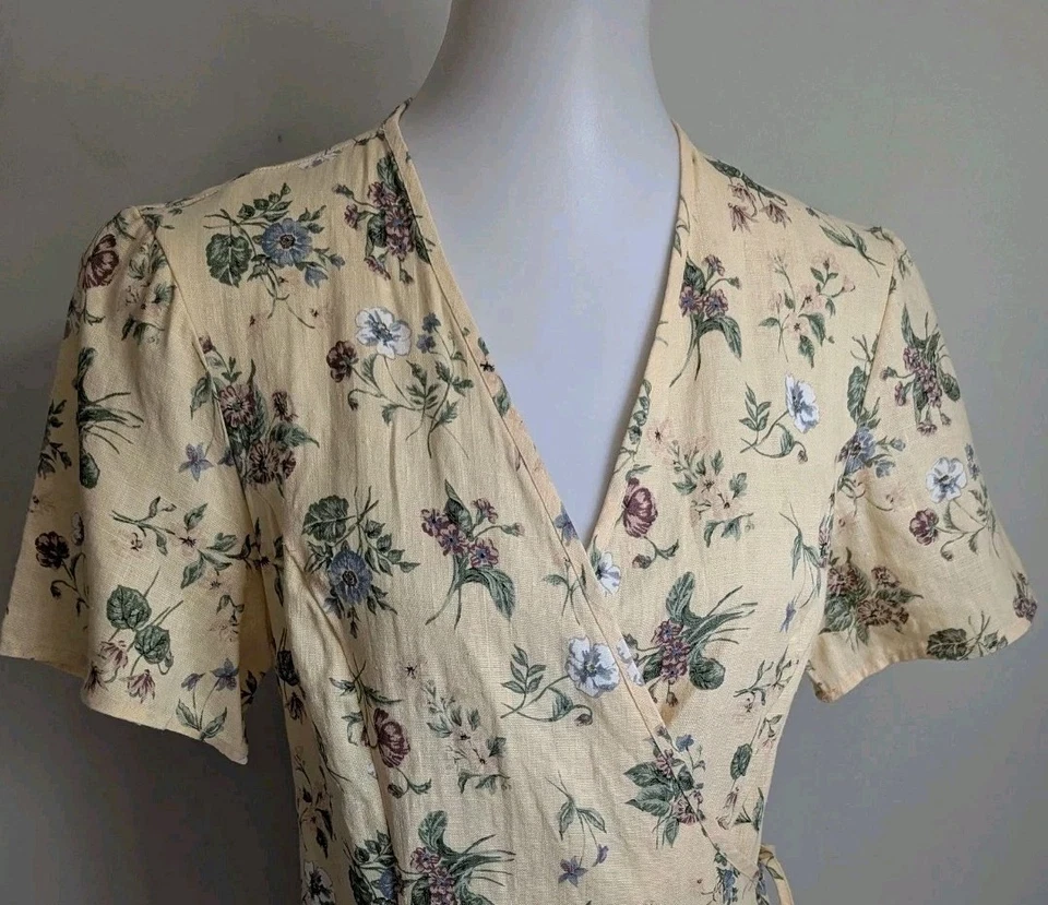 Vestido De Colección Coldwater Creek Lino Envolvente Amarillo M Mantequilla Floral Femenino Modesto EE. UU. Foto 3 de 4