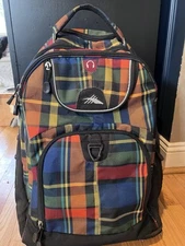 High Sierra Plaid Wheeled Backpack Travel Luggage