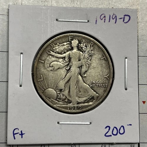 1919 D Silver Walking Liberty Half Dollar Fine Coin