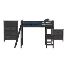 Image of Brooklyn Kids Twin Loft with Ladder & Desk - Speaker 3PC Bedroom Set in Charcoal
