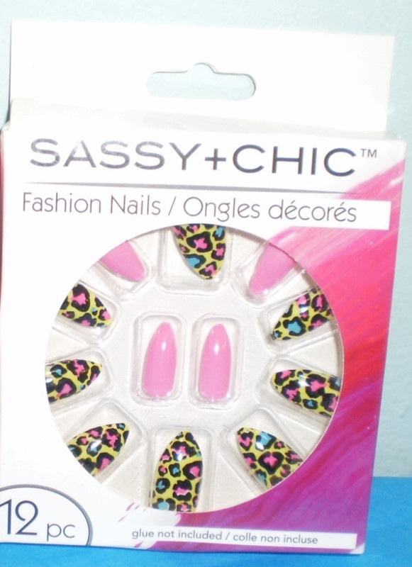 Sassy+Chic 12pc Set Stiletto Fashion Press-On Nails Pink w/Multi-Color Leopard