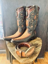 Los Altos Genuine Crocodile Western Boots Matching Belt