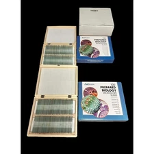 AmScope PS200 Basic Biology Prepared Slide Set PS100D PS100E New in Wood Boxes