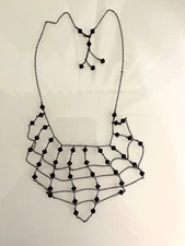 Victorian Style Black Beaded Bib Choker Necklace Black Beads