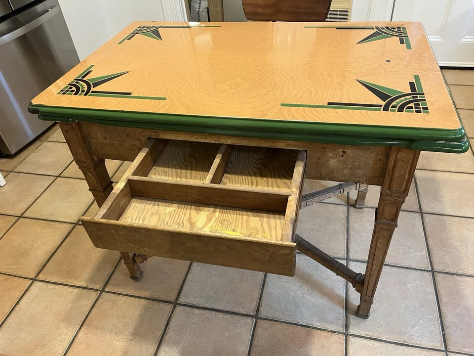 Mesa de cocina vintage esmaltada nido guardada tapa de 2 hojas Foto 2 de 4