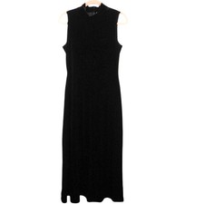 Vintage Black Velvet Mock Neck Formal Witchy Goth Maxi Dress Size 12
