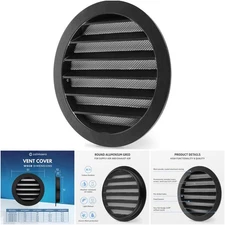 6 Inch Black Round Metal Air Vent Grill Cover Flat Louver Fly Screen