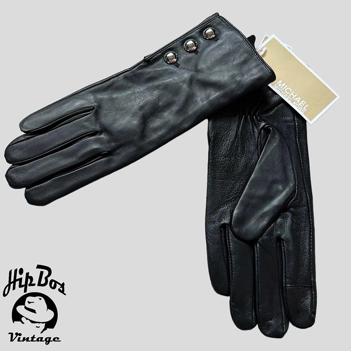 Michael Kors Womens Leather Gloves Tech Gloves Touch Compatible Black Size M