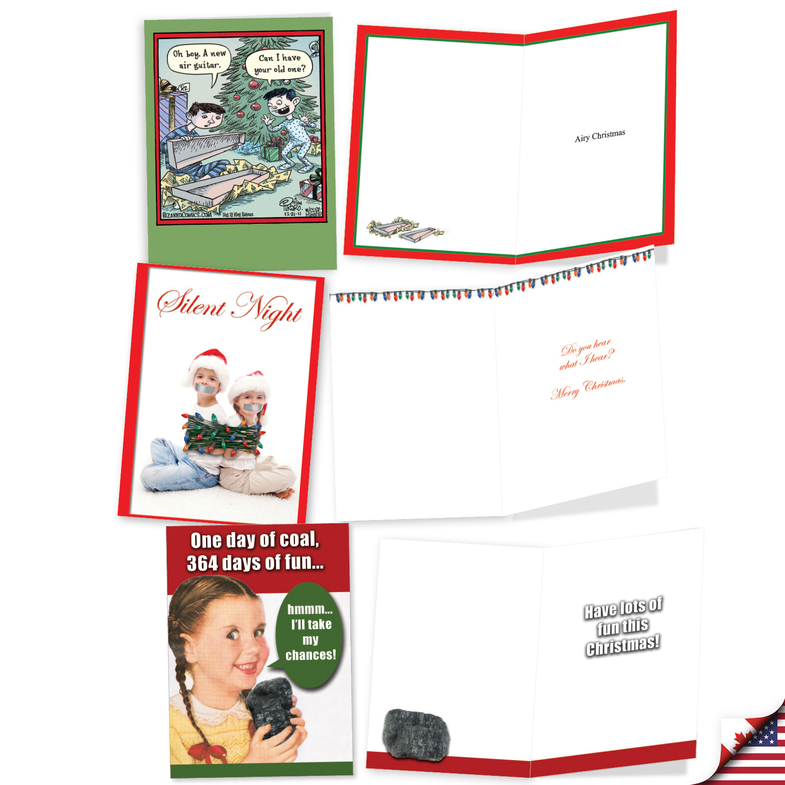 20 Asst'd Set Funny Christmas Cards w/Envelopes (10 Designs) Holiday Children