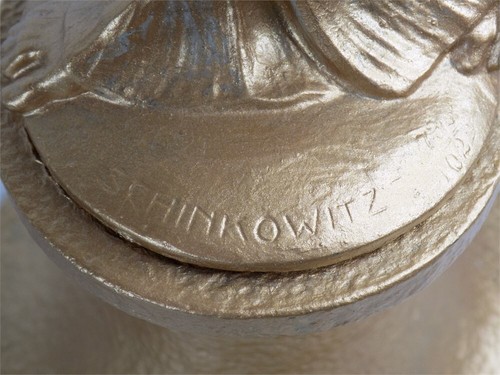 Art Deco Statue signiert Schinkowitz Metallstatue - Frau mit Harfe (Nr. 73/102) - Bild 8 von 8