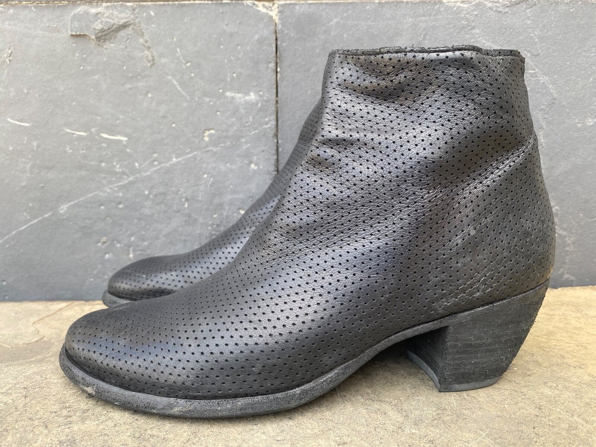 Officine Creative Leather Black Zip Perforated Boots Size EU 38 