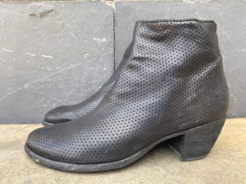 Officine Creative Leather Black Zip Perforated Boots Size EU 38 | US 8