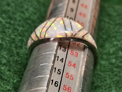 Handmade Navajo Inlay White Fire opal Sterling Silver Size 6 - Picture 6 of 13